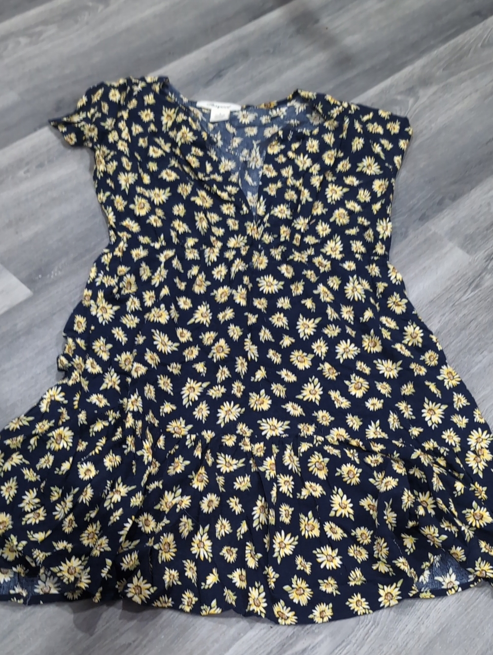 Passport Navy Dress with Yellow Sunflower Print